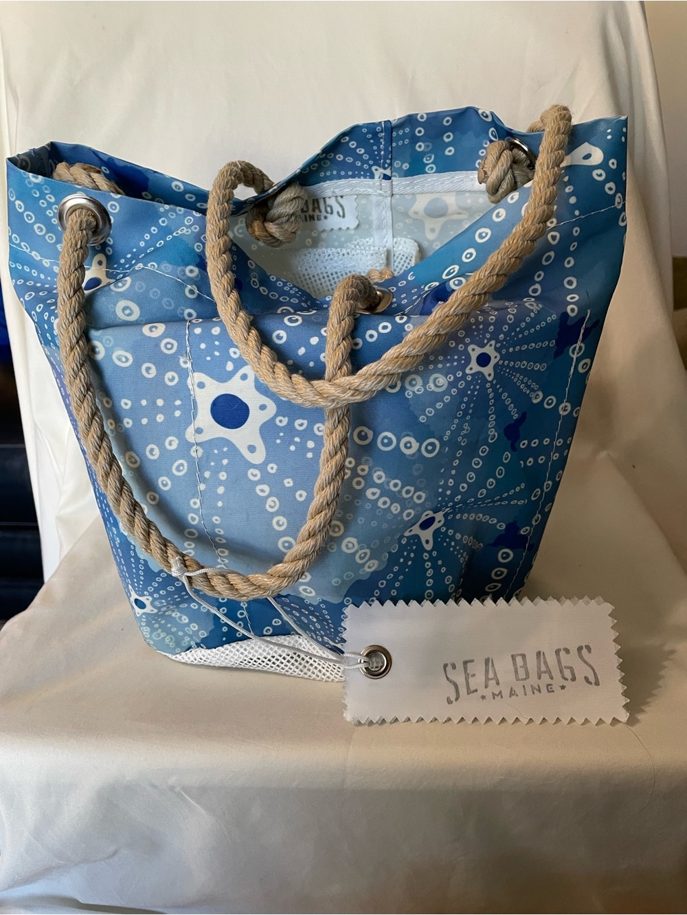 Sea Bag of Maine Blue Patterned Rope-Handle Tote